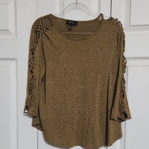 BCX Brown Knit Top with Braided Sleeves